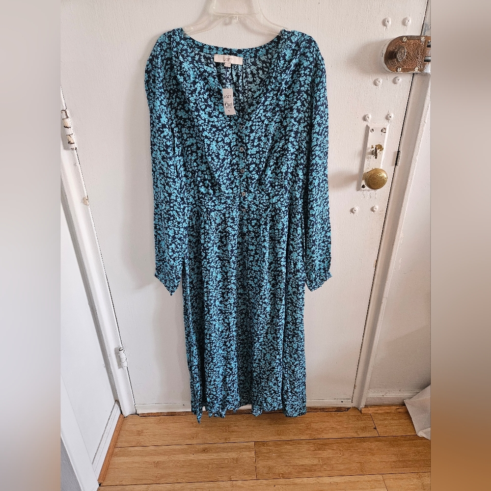 Loft Blue And Black Maxi Button Down Dress